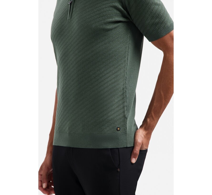 No Excess Pullover Short Sleeve Polo Zip Solid Jacquard Dark Green (29240815 - 052)