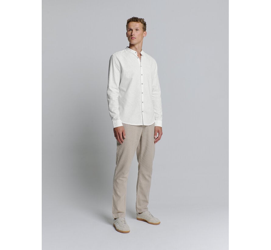 No Excess Shirt Granddad Solid With Linen White (27470218SN - 010)