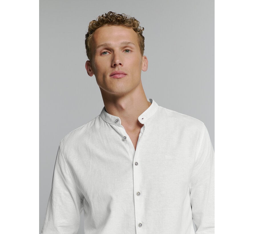 No Excess Shirt Granddad Solid With Linen White (27470218SN - 010)