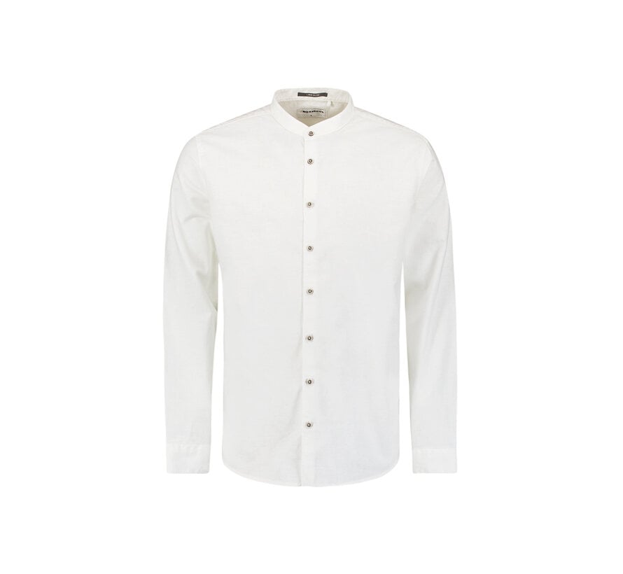 No Excess Shirt Granddad Solid With Linen White (27470218SN - 010)