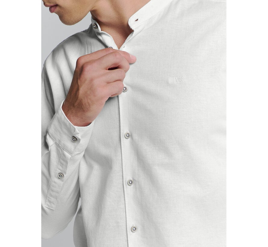 No Excess Shirt Granddad Solid With Linen White (27470218SN - 010)
