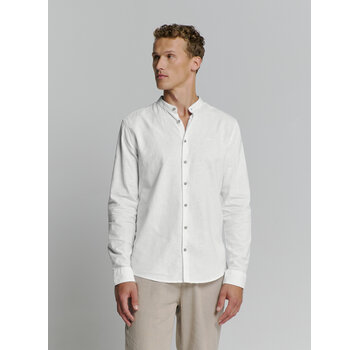 No Excess Shirt Granddad Solid With Linen White (27470218SN - 010)
