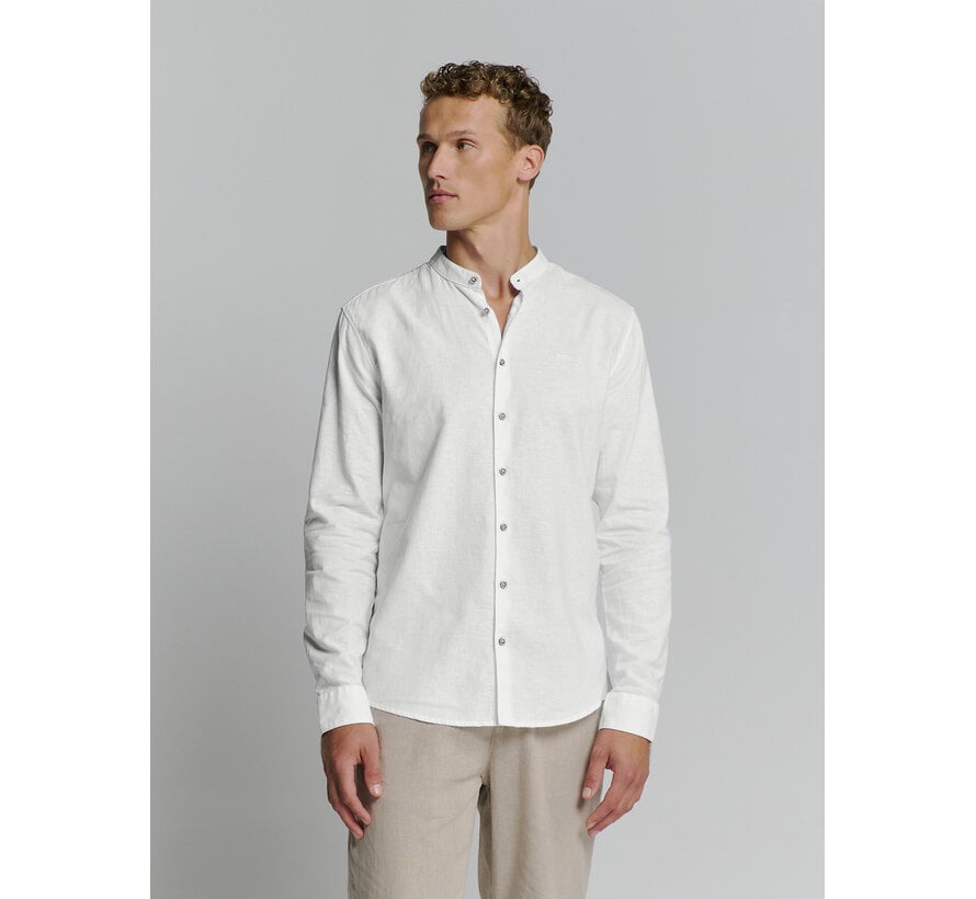 No Excess Shirt Granddad Solid With Linen White (27470218SN - 010)