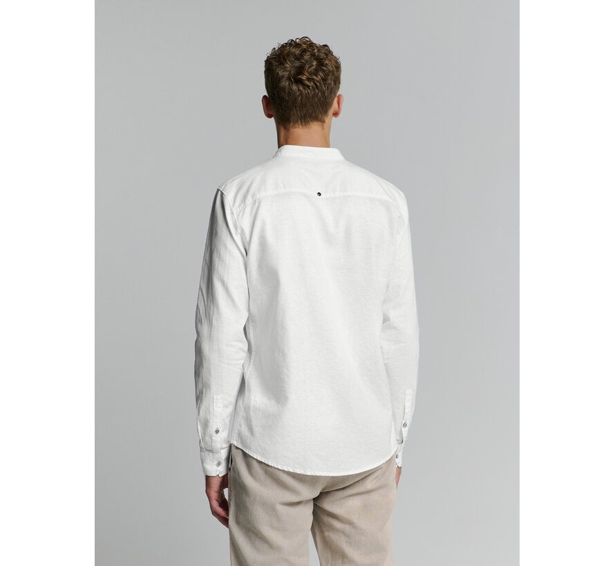 No Excess Shirt Granddad Solid With Linen White (27470218SN - 010)