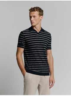 No Excess No Excess Pullover Short Sleeve Polo V Stripes With Linen Navy (27210341 - 078)