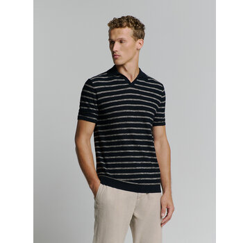 No Excess Pullover Short Sleeve Polo V Stripes With Linen Navy (27210341 - 078)