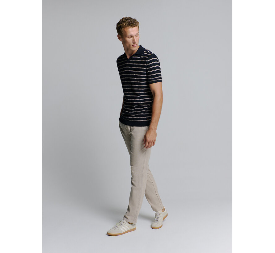 No Excess Pullover Short Sleeve Polo V Stripes With Linen Navy (27210341 - 078)