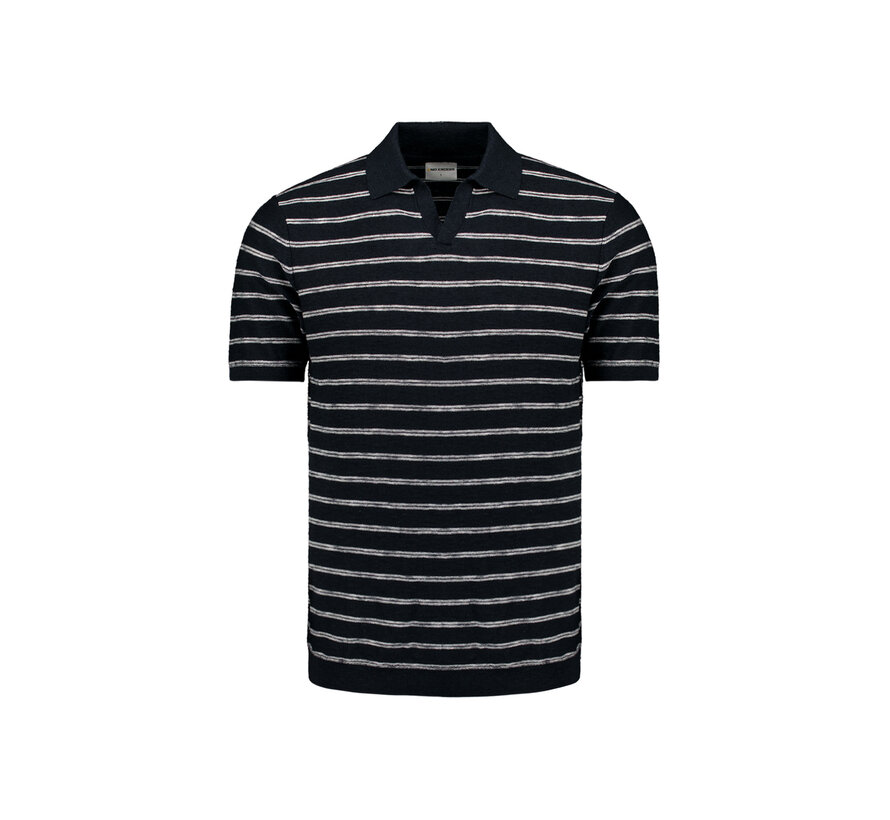 No Excess Pullover Short Sleeve Polo V Stripes With Linen Navy (27210341 - 078)