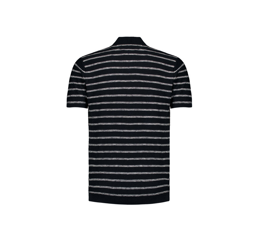 No Excess Pullover Short Sleeve Polo V Stripes With Linen Navy (27210341 - 078)