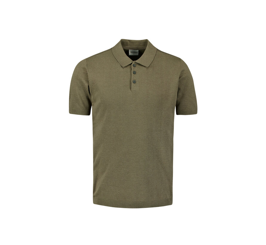 Pullover Short Sleeve Polo Button Solid Dark Moss (27230354SN - 186)