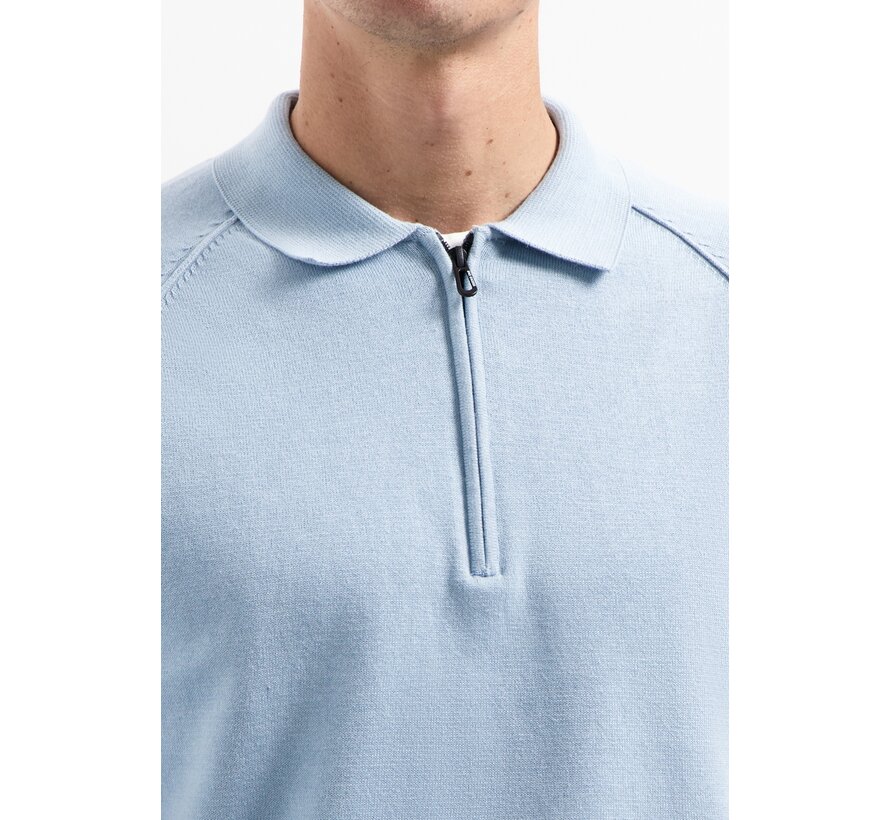 Pullover Polo Half Zip Solid Dusty Blue (29230962SN - 138)