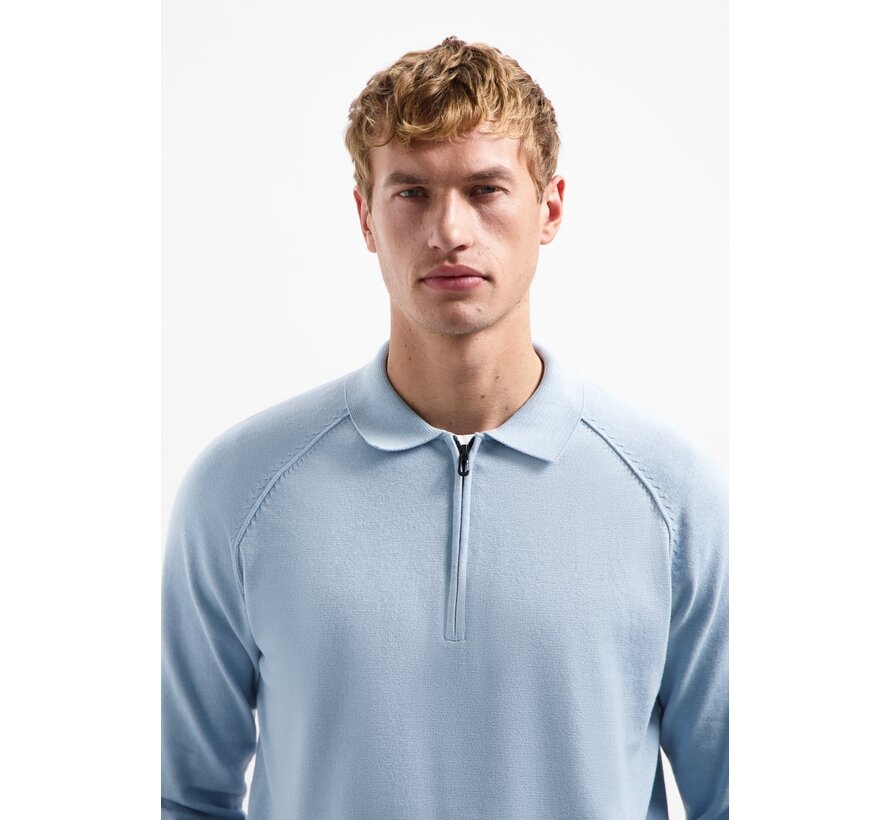 Pullover Polo Half Zip Solid Dusty Blue (29230962SN - 138)