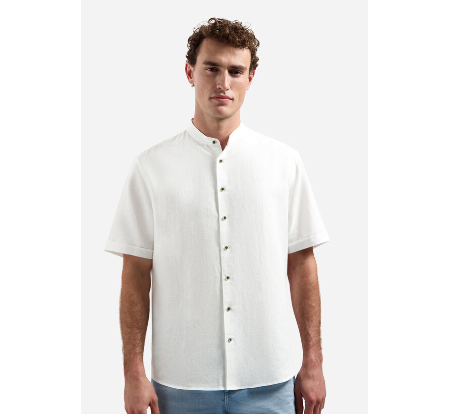 Shirt Short Sleeve Granddad With Linen White (31480326SN - 010)