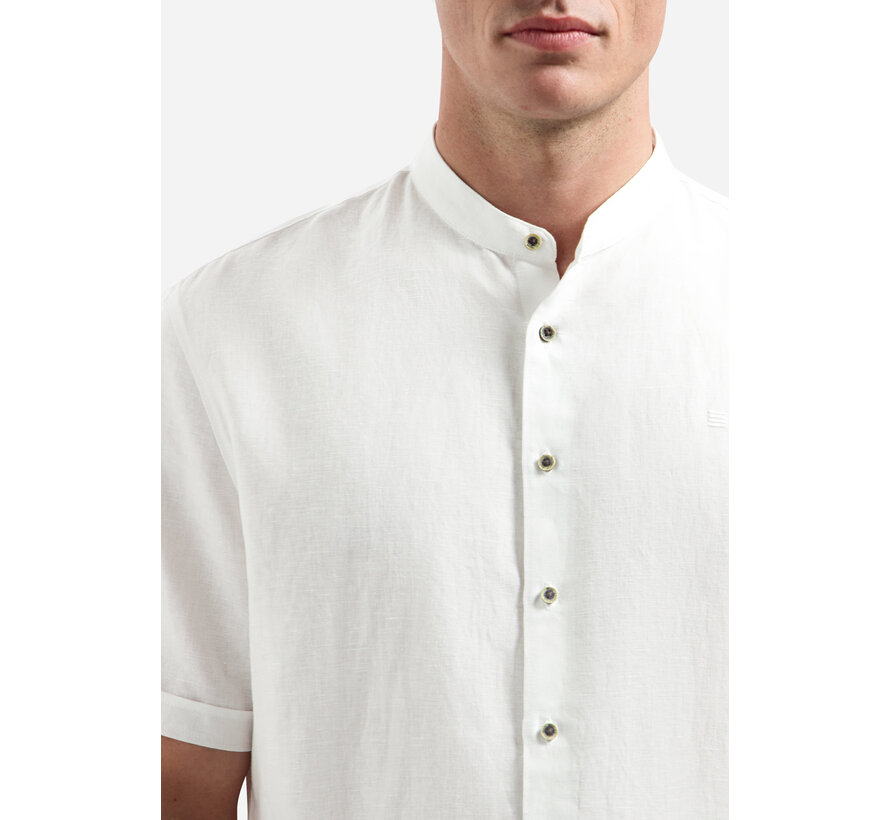Shirt Short Sleeve Granddad With Linen White (31480326SN - 010)