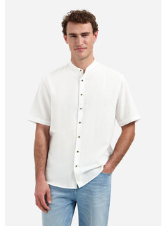 No Excess Shirt Short Sleeve Granddad With Linen White (31480326SN - 010)