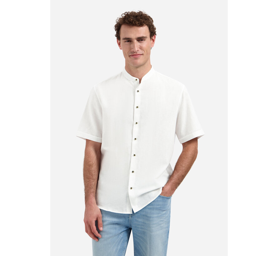 Shirt Short Sleeve Granddad With Linen White (31480326SN - 010)