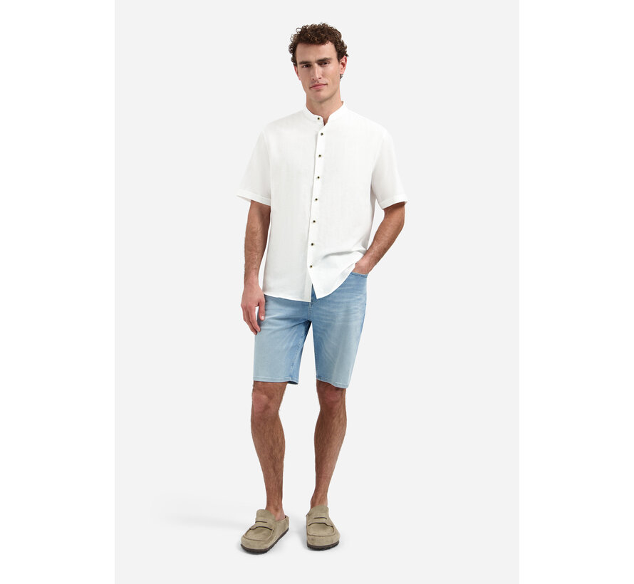 Shirt Short Sleeve Granddad With Linen White (31480326SN - 010)