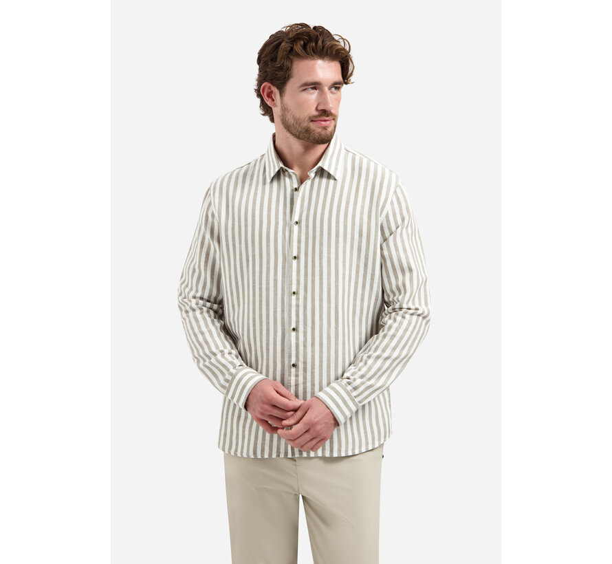 Overhemd Vertical Big Stripe With Linen Taupe (31470224 - 044)