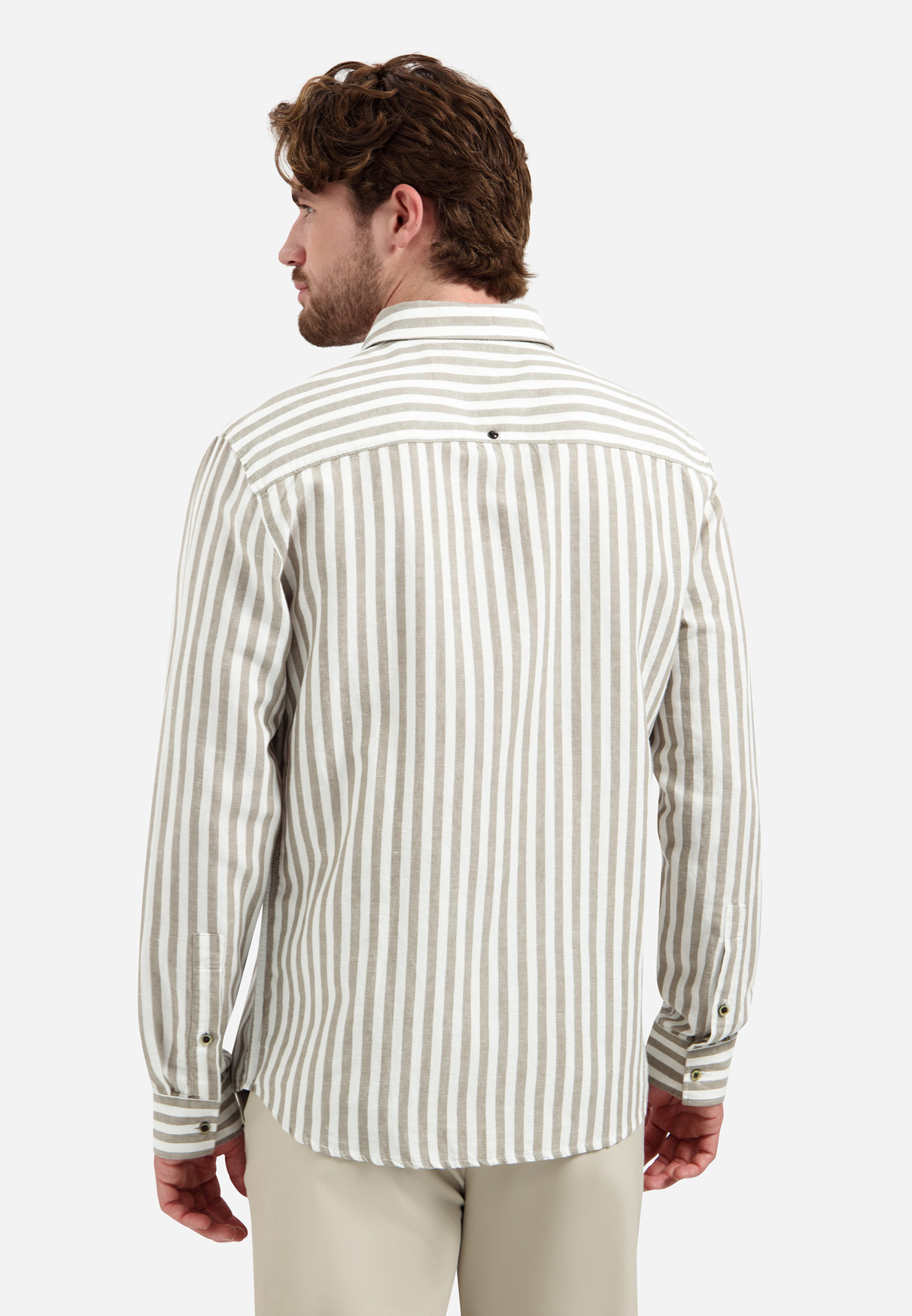 No Excess Overhemd Vertical Big Stripe With Linen Taupe, foto 2