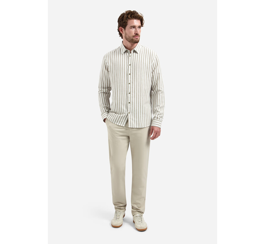 Overhemd Vertical Big Stripe With Linen Taupe (31470224 - 044)