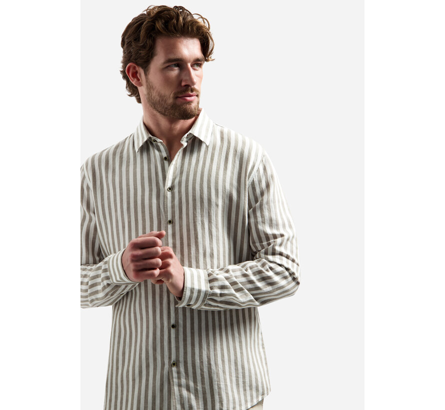 Overhemd Vertical Big Stripe With Linen Taupe (31470224 - 044)