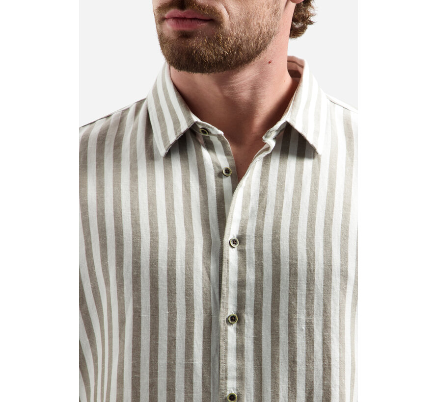 Overhemd Vertical Big Stripe With Linen Taupe (31470224 - 044)