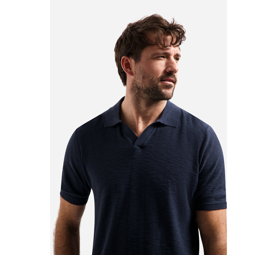 Pullover Short Sleeve V-Polo Slub Night Navy (31240266SN - 078)