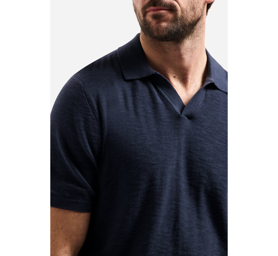 Pullover Short Sleeve V-Polo Slub Night Navy (31240266SN - 078)