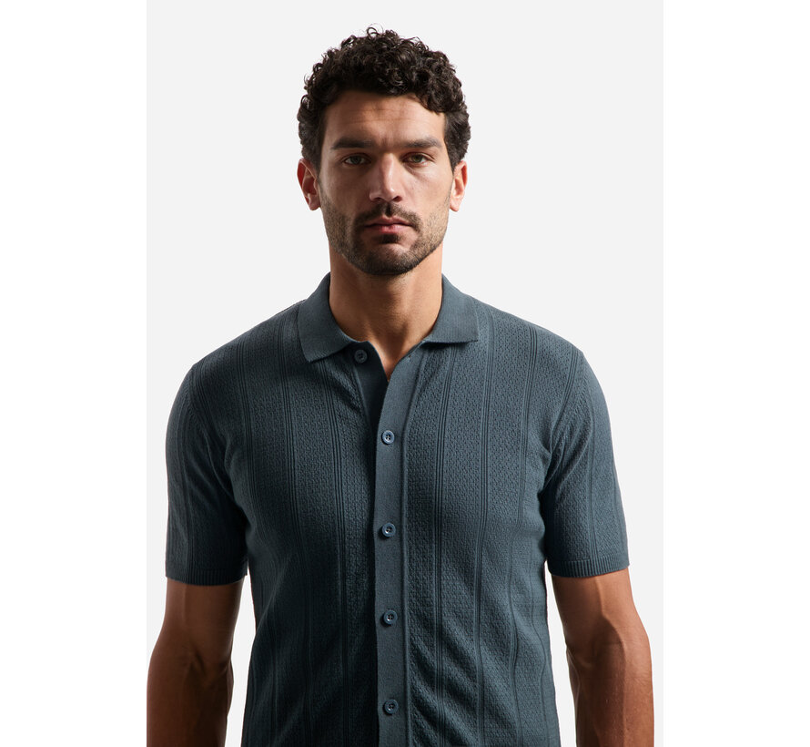 Pullover Short Sleeve Full Button Polo Dark Steel (31240371 - 124)