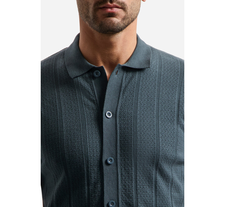 Pullover Short Sleeve Full Button Polo Dark Steel (31240371 - 124)