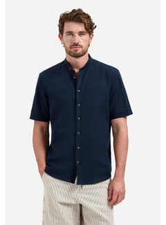 No Excess Shirt Short Sleeve Granddad With Linen Night Navy (31480326SN - 078)