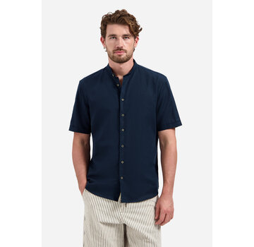 No Excess Shirt Short Sleeve Granddad With Linen Night Navy (31480326SN - 078)