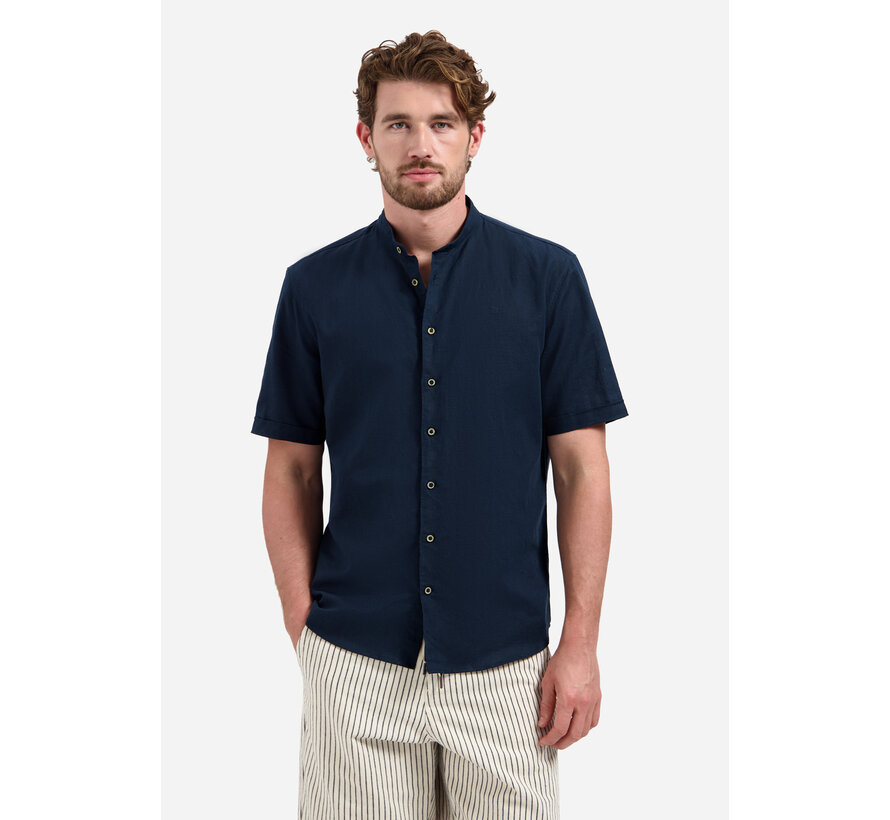 Shirt Short Sleeve Granddad With Linen Night Navy (31480326SN - 078)