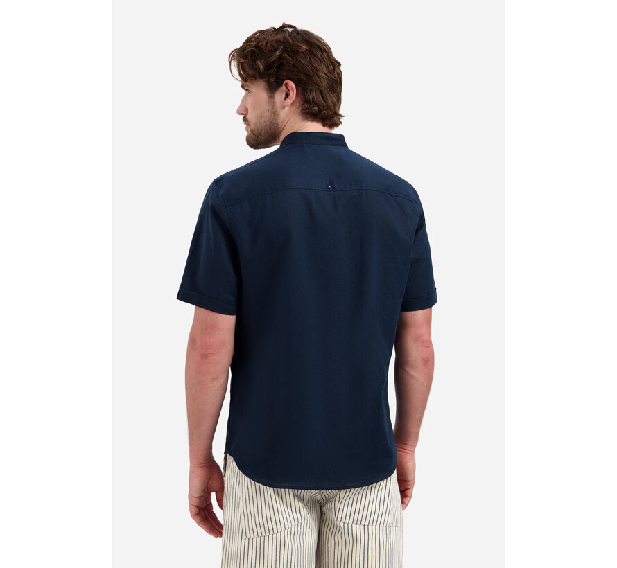 Shirt Short Sleeve Granddad With Linen Night Navy (31480326SN - 078)