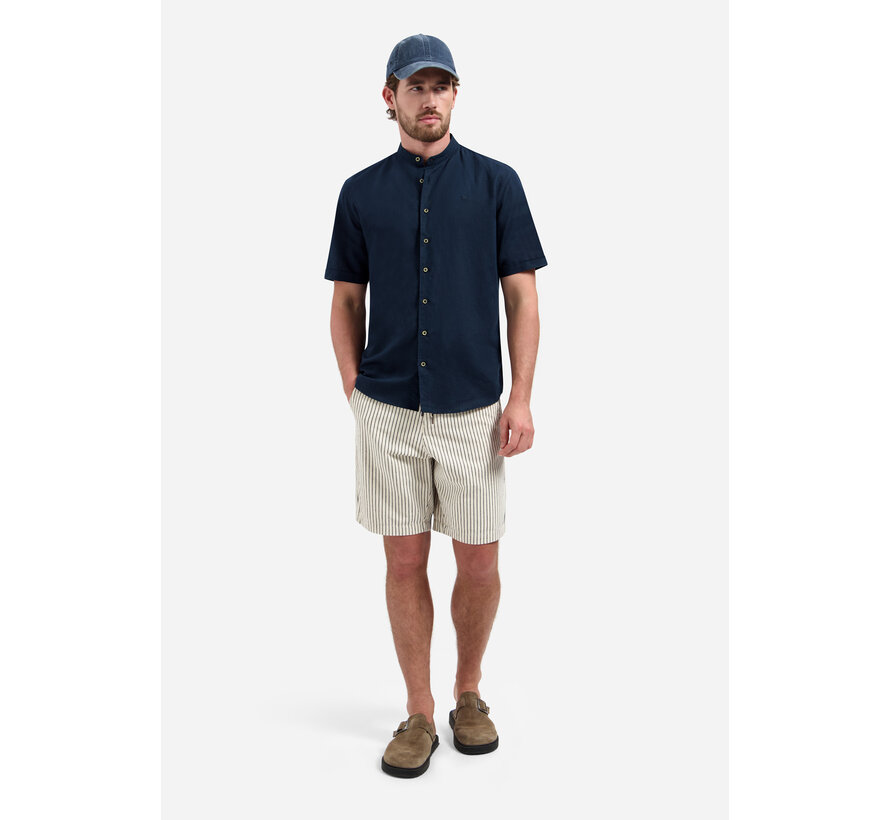 Shirt Short Sleeve Granddad With Linen Night Navy (31480326SN - 078)