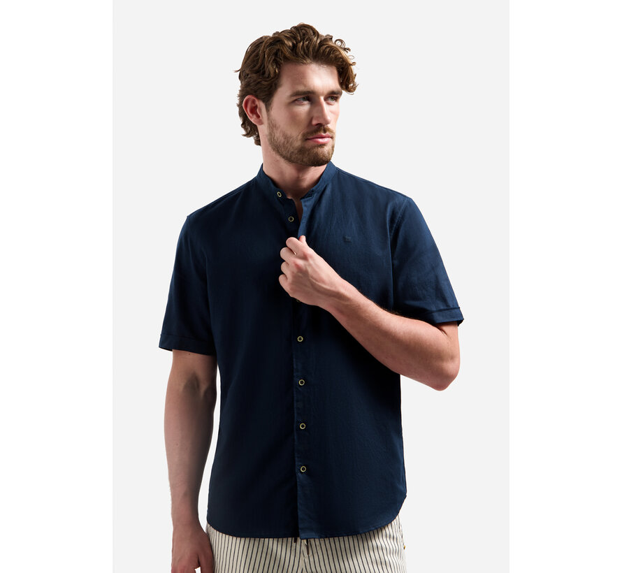 Shirt Short Sleeve Granddad With Linen Night Navy (31480326SN - 078)