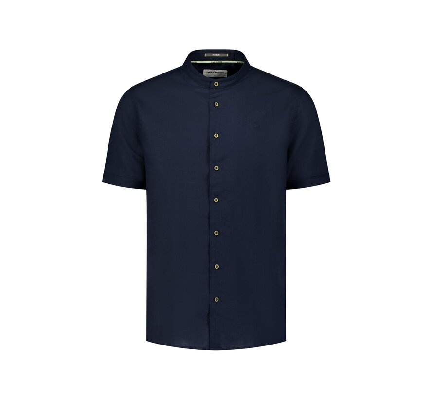 Shirt Short Sleeve Granddad With Linen Night Navy (31480326SN - 078)