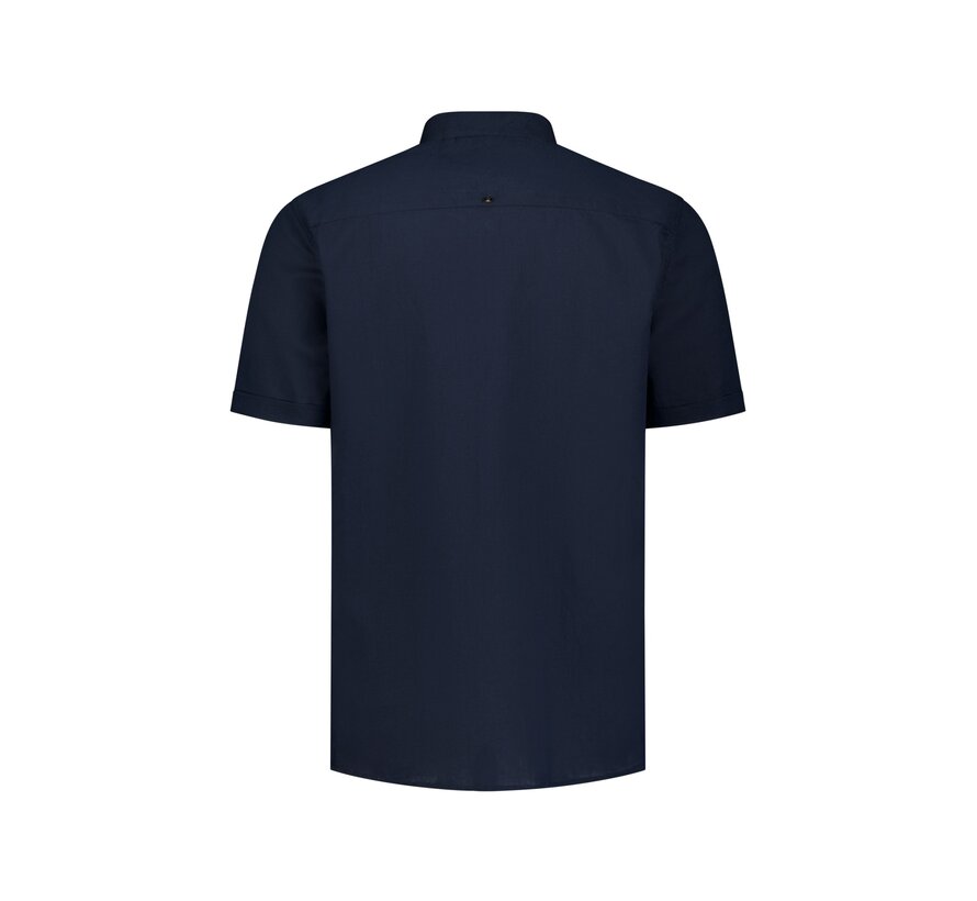 Shirt Short Sleeve Granddad With Linen Night Navy (31480326SN - 078)