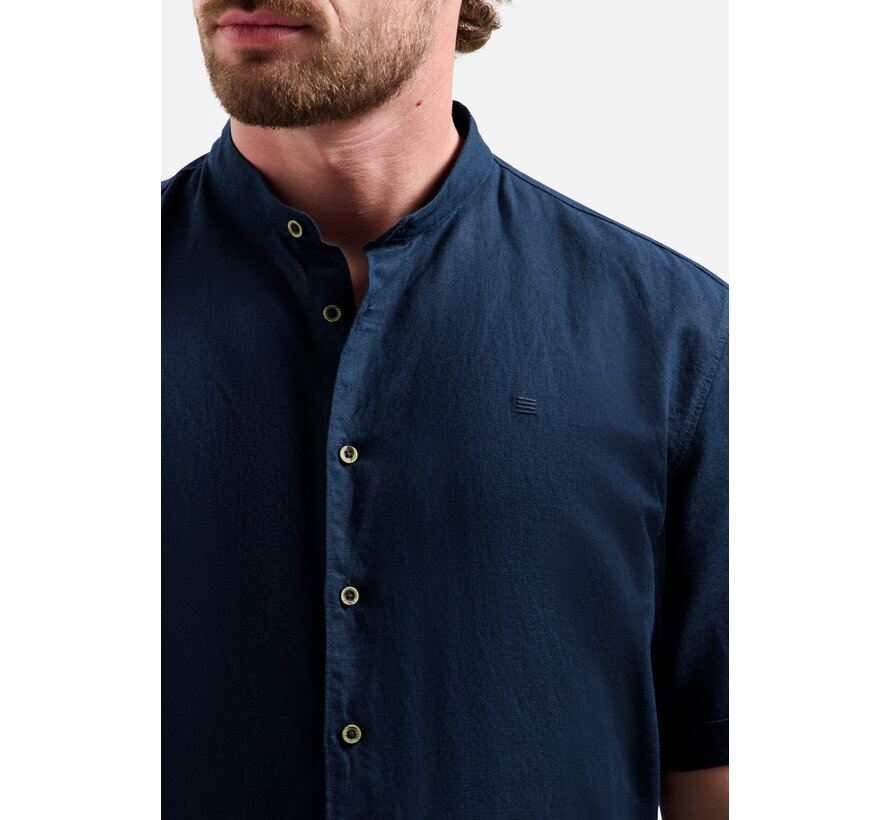Shirt Short Sleeve Granddad With Linen Night Navy (31480326SN - 078)