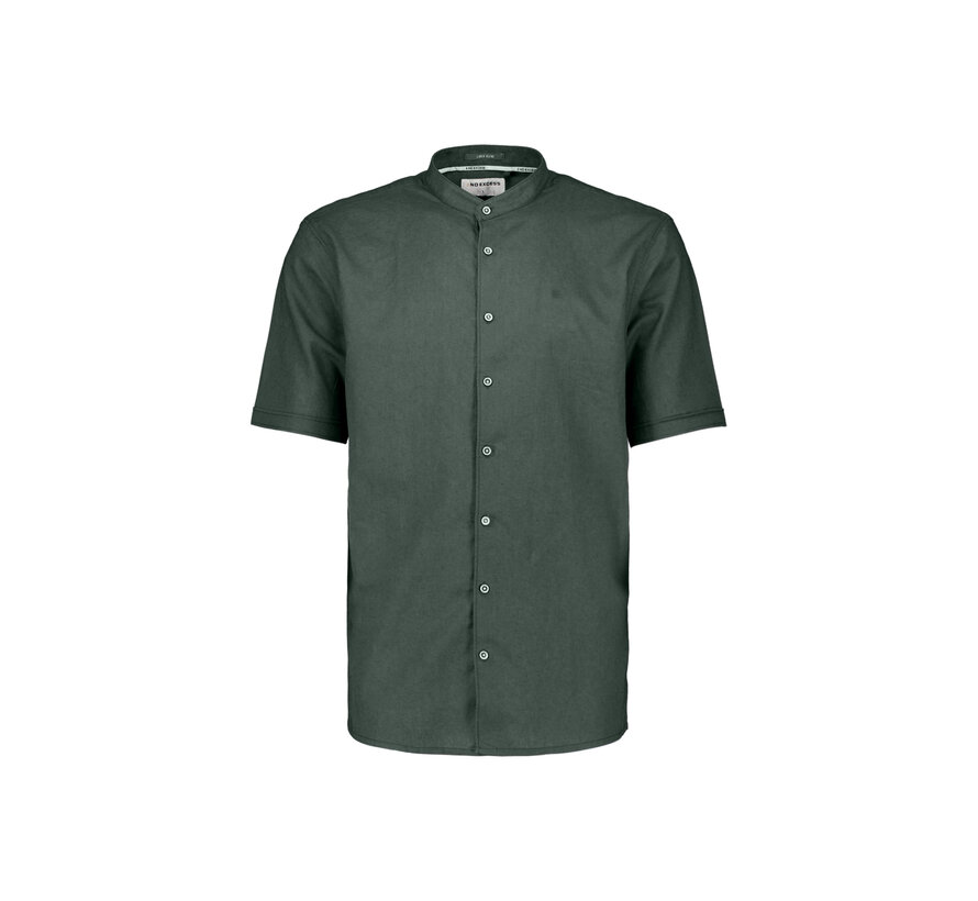 Shirt Short Sleeve Granddad With Linen Dark Steel (31480326SN - 124)