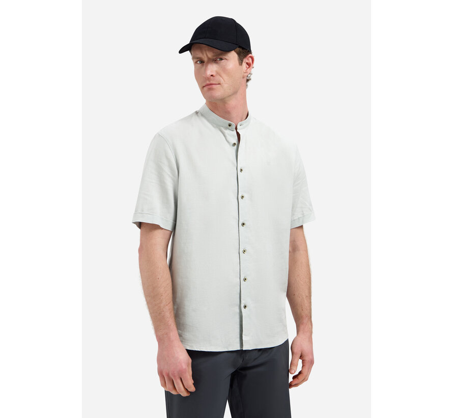 Shirt Short Sleeve Granddad With Linen Dusty Green (31480326SN - 159)