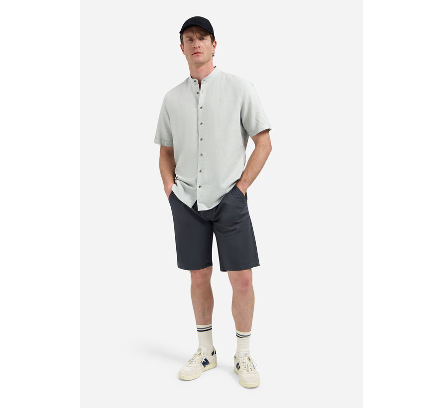 Shirt Short Sleeve Granddad With Linen Dusty Green (31480326SN - 159)