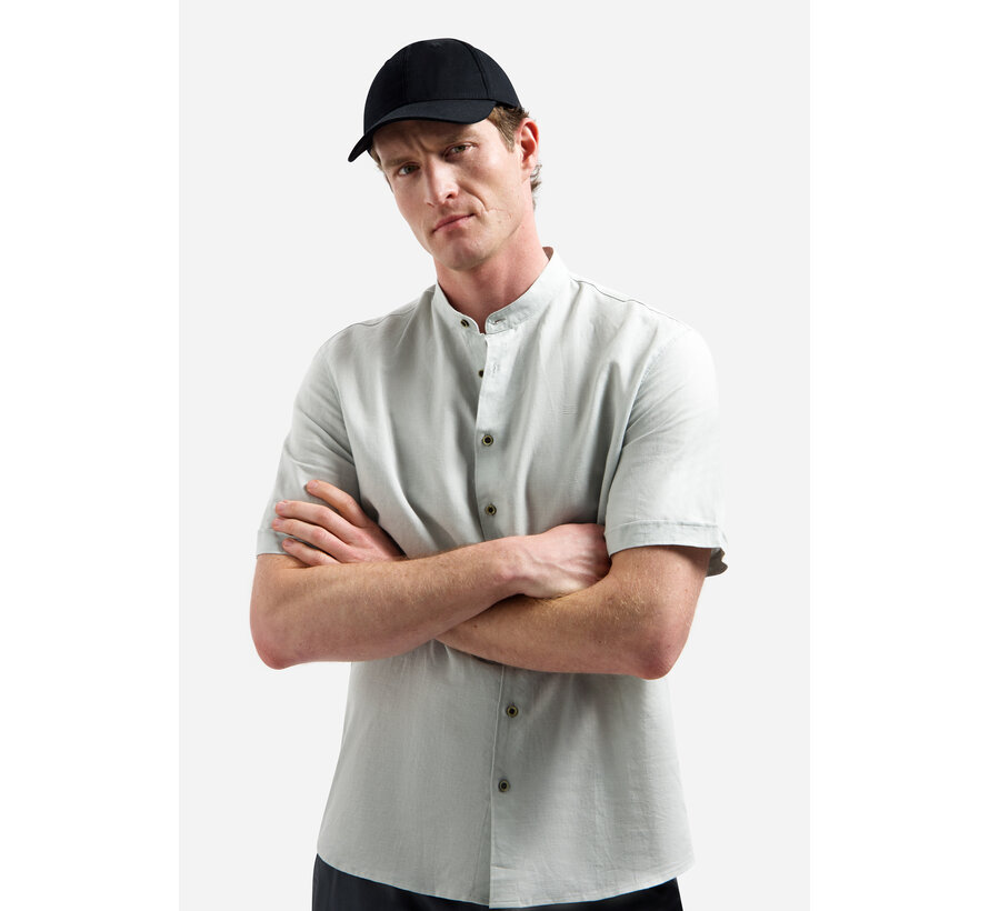 Shirt Short Sleeve Granddad With Linen Dusty Green (31480326SN - 159)