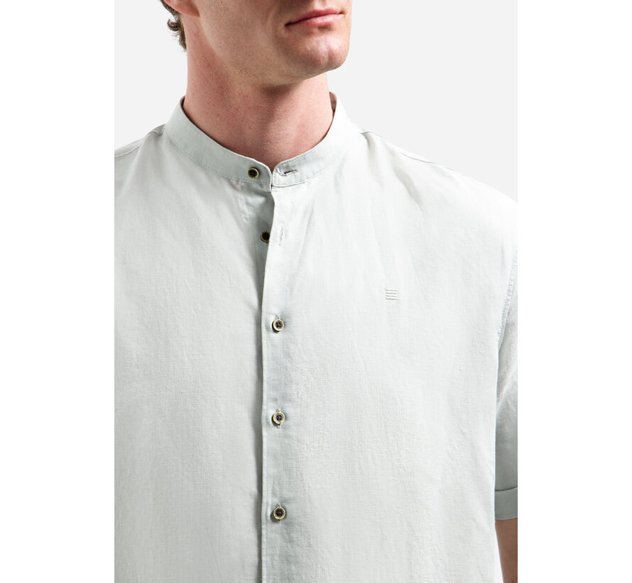 Shirt Short Sleeve Granddad With Linen Dusty Green (31480326SN - 159)