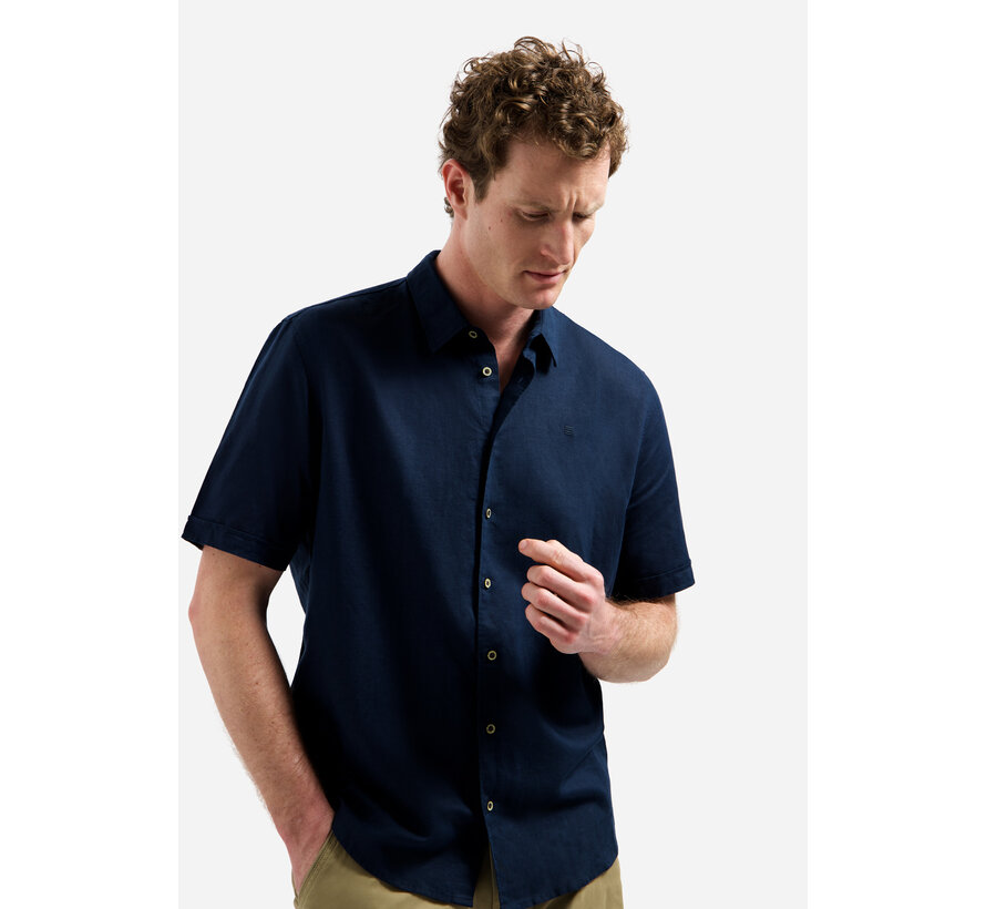 Shirt Short Sleeve With Linen Night Navy (31480321SN - 078)
