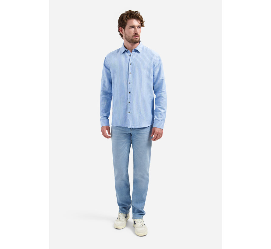 Shirt Vertical Small Stripe With Linen Blue (31470227SN - 030)