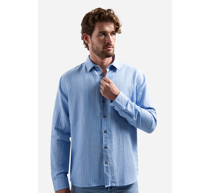 Shirt Vertical Small Stripe With Linen Blue (31470227SN - 030)