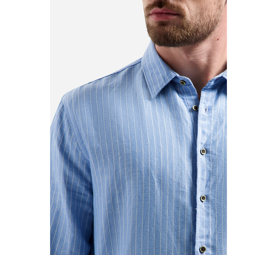 Shirt Vertical Small Stripe With Linen Blue (31470227SN - 030)