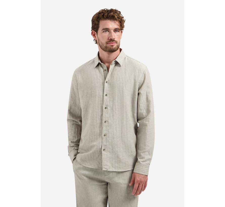 Shirt Vertical Small Stripe With Linen Taupe (31470227SN - 044)