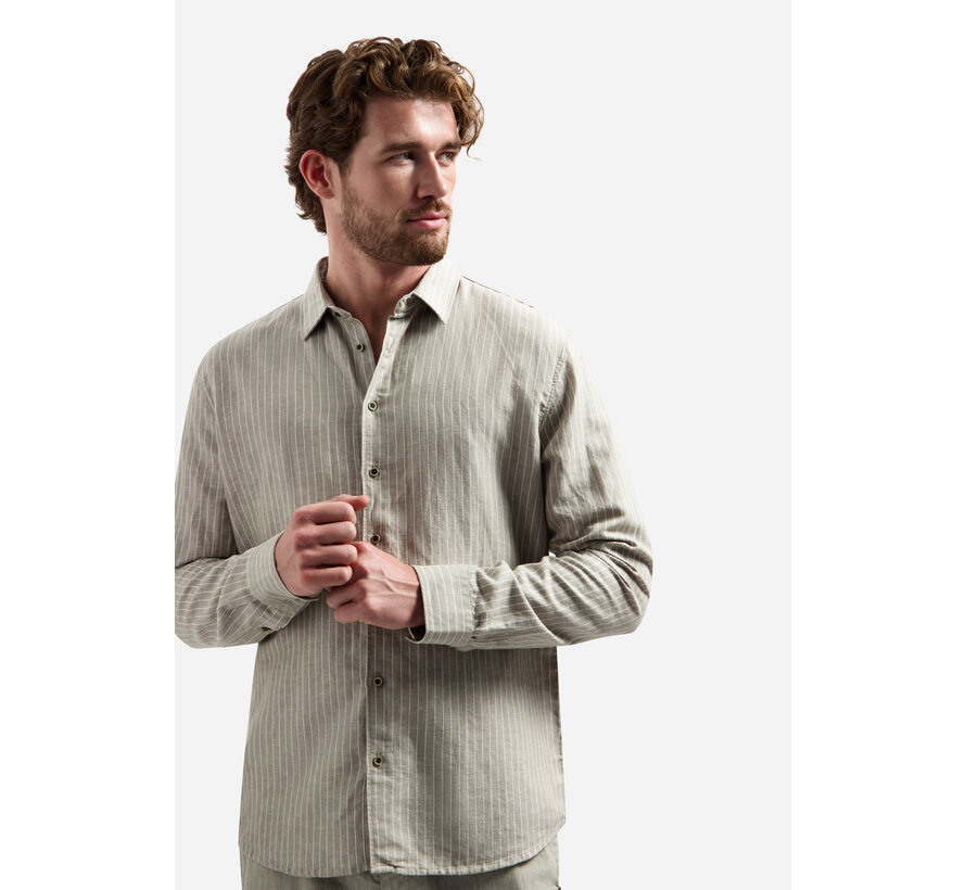 Shirt Vertical Small Stripe With Linen Taupe (31470227SN - 044)